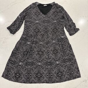 Garnet Hill Dress Sz 14 Boho Floral 3/4 Sleeve Pockets Lined Drop Waist Travel